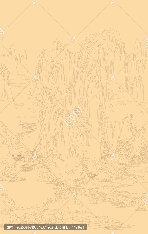 群峰雪霽軸白描稿