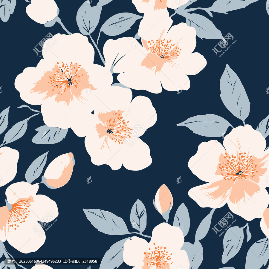 藍(lán)底花卉簡(jiǎn)約圖案素材