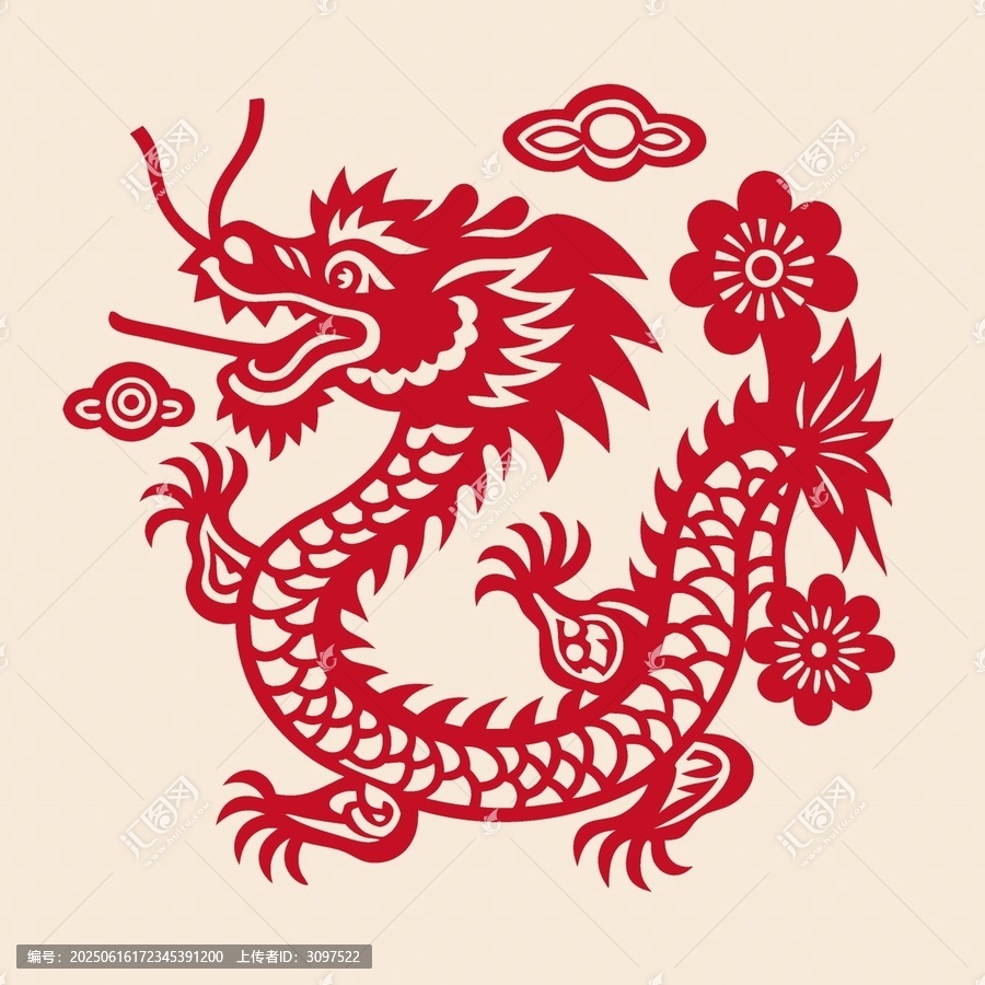 傳統(tǒng)中式剪紙風(fēng)格祥龍圖案