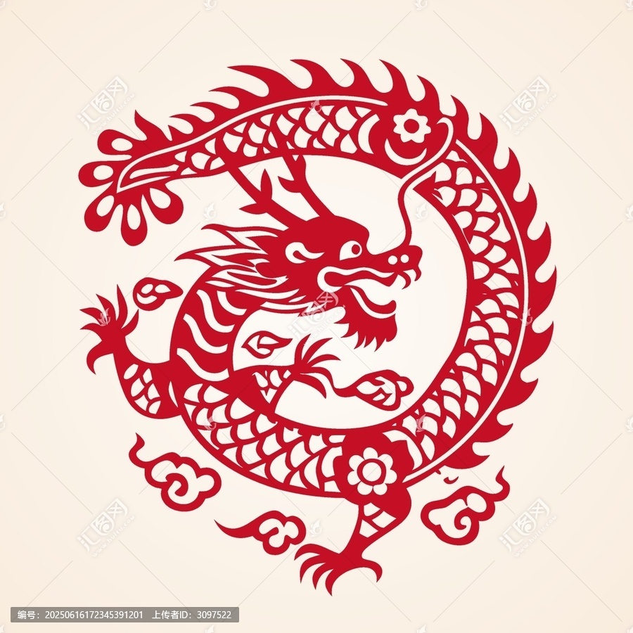 傳統(tǒng)中式剪紙風(fēng)格龍圖案