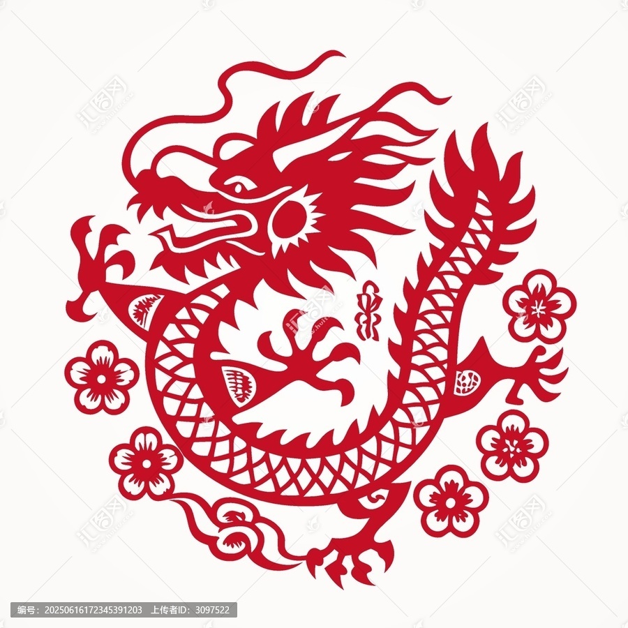 傳統(tǒng)紅色剪紙風(fēng)格中國龍