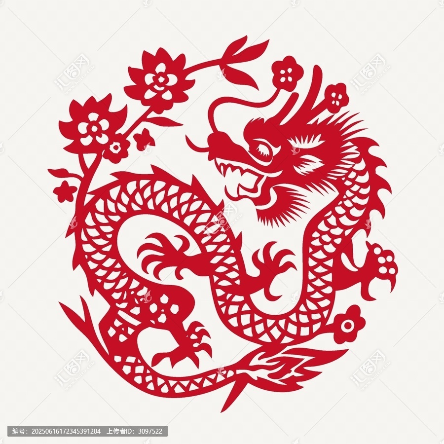 傳統(tǒng)剪紙風(fēng)格的祥龍圖案