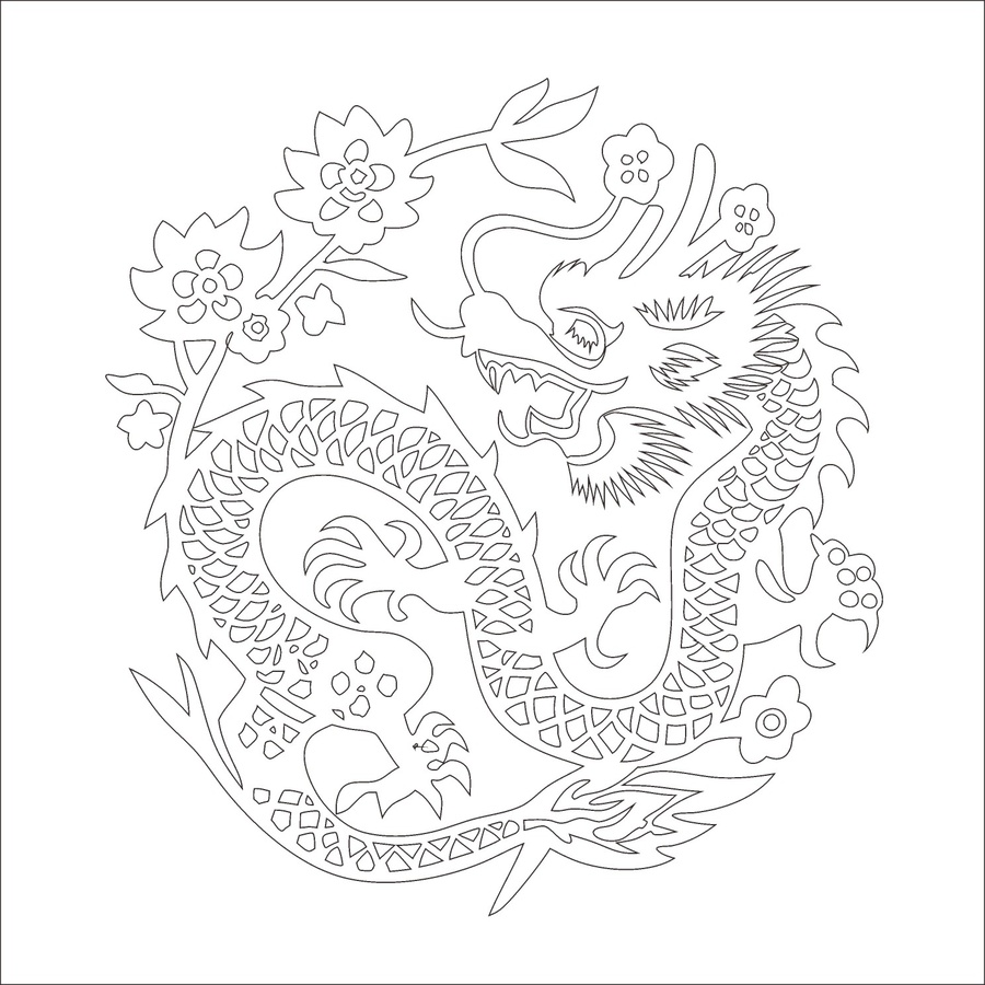 傳統(tǒng)剪紙風(fēng)格的祥龍圖案