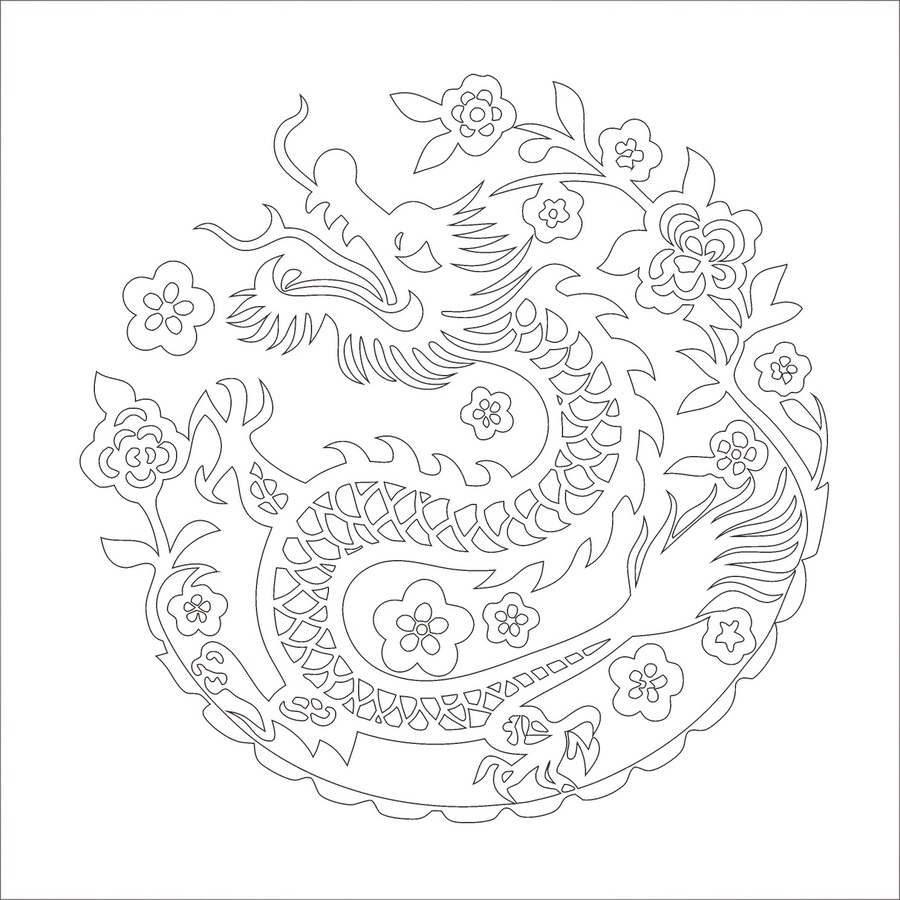 中式剪紙風(fēng)龍紋圓形圖案