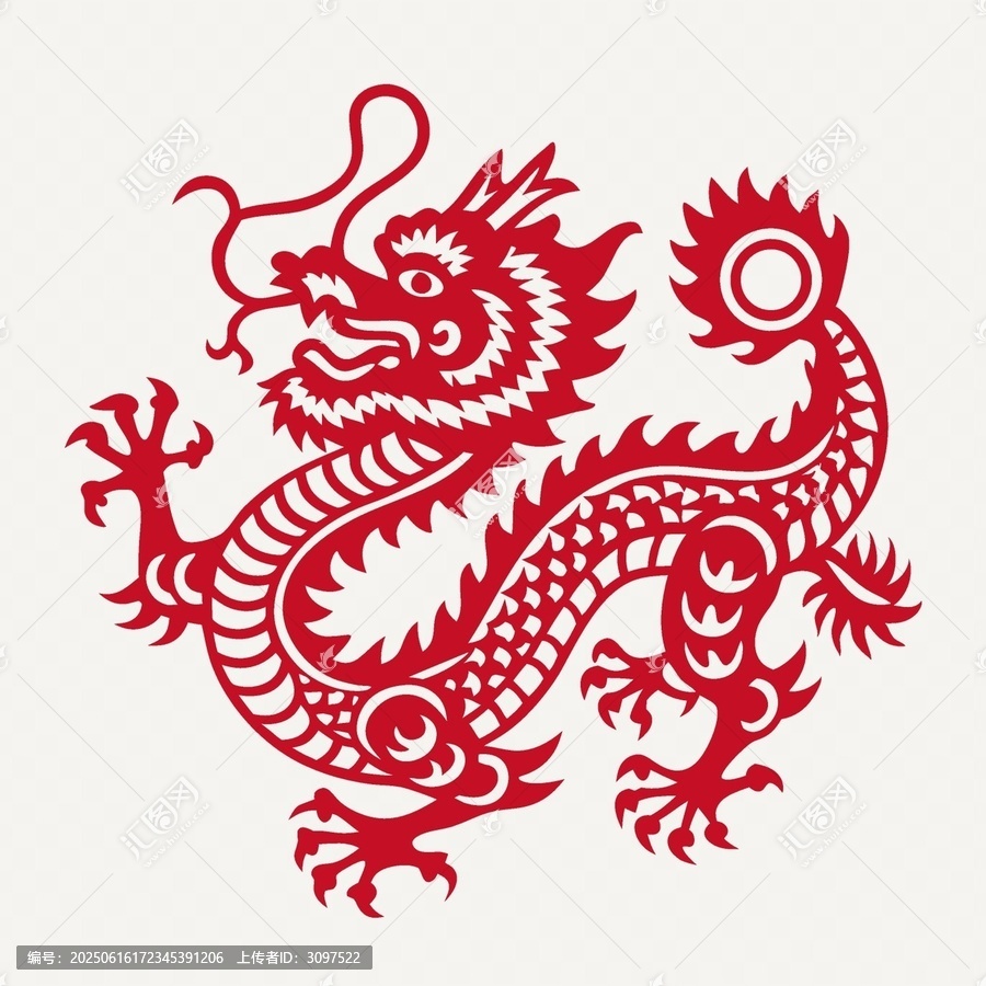 傳統(tǒng)中式紅色剪紙龍圖案