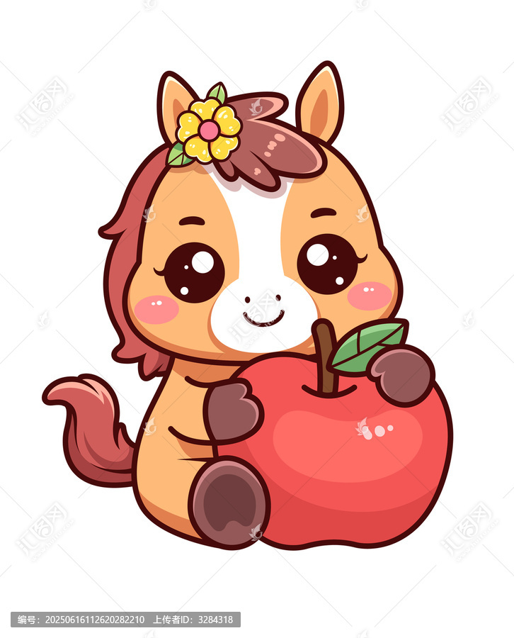 馬年平安可愛卡通插畫