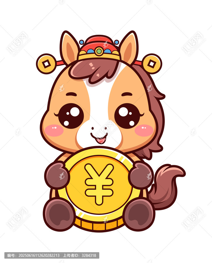 馬年有錢可愛(ài)卡通插畫