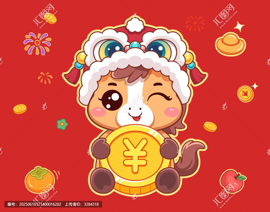 可愛(ài)馬抱金幣插畫(huà)