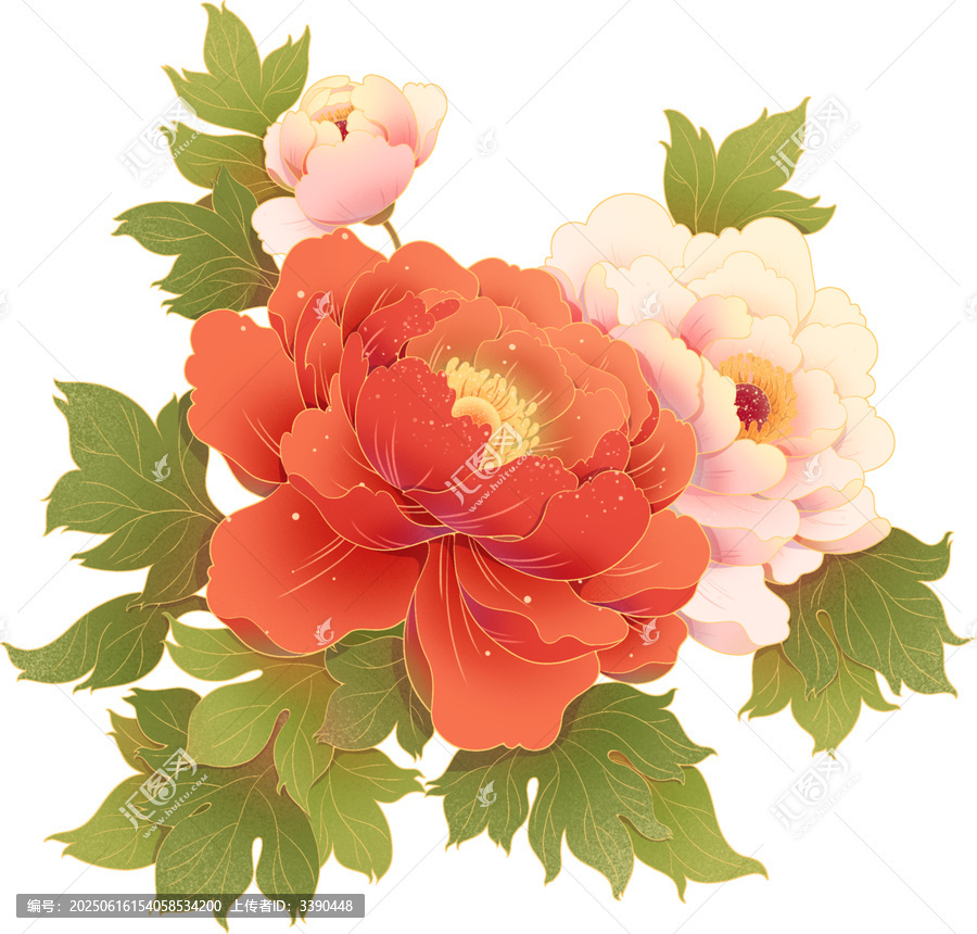 國潮風(fēng)牡丹花畫面裝飾免摳元素