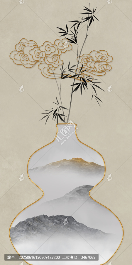 豎幅新中式山水裝飾畫(huà)