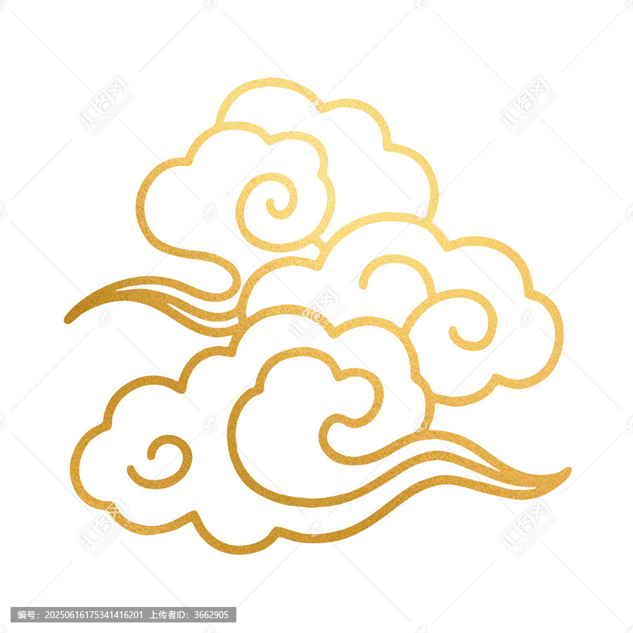 手繪卡通三朵鎏金祥云線稿元素
