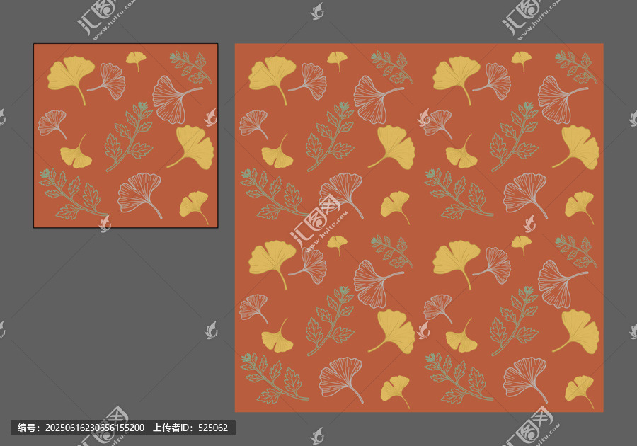 銀杏葉艾草插畫(huà)家紡布料包裝圖案