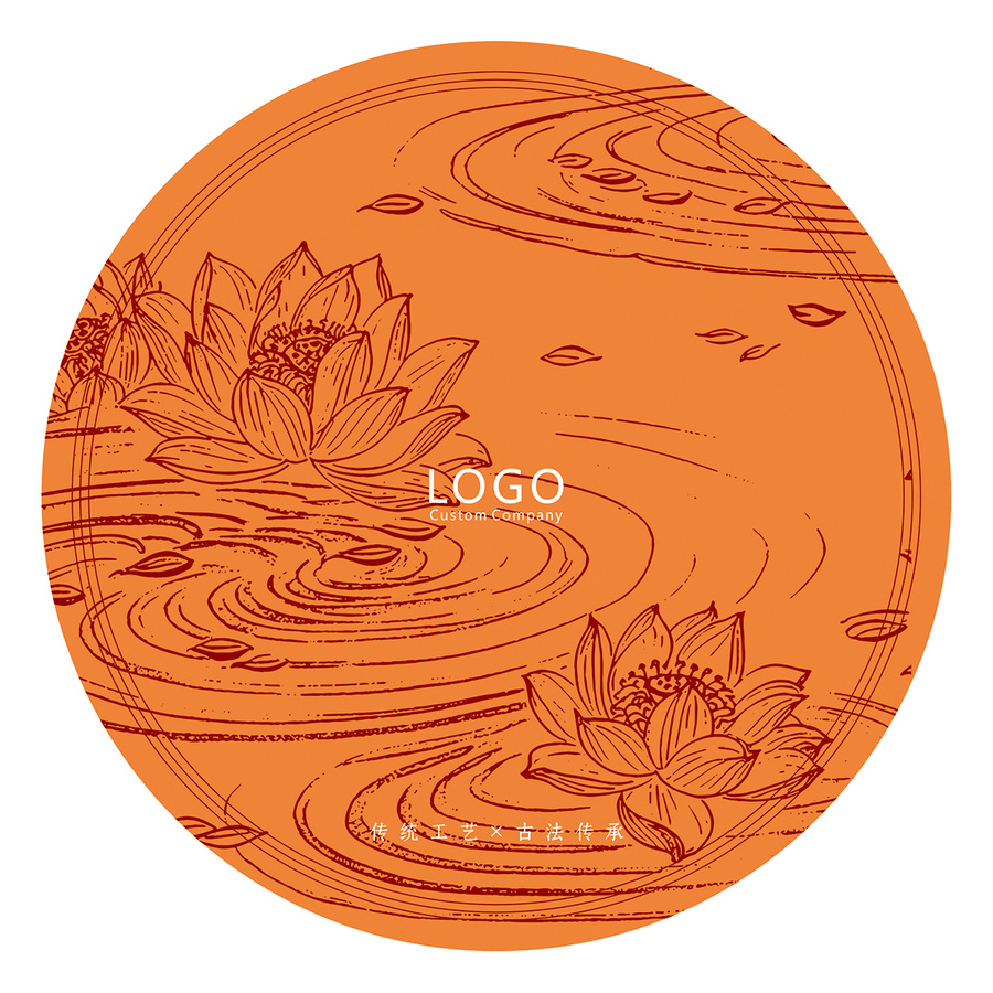 茶葉罐圓標(biāo)封面設(shè)計(jì)模板標(biāo)簽貼紙蓮花矢量圖