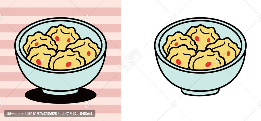 卡通風(fēng)格碗裝美味餃子圖