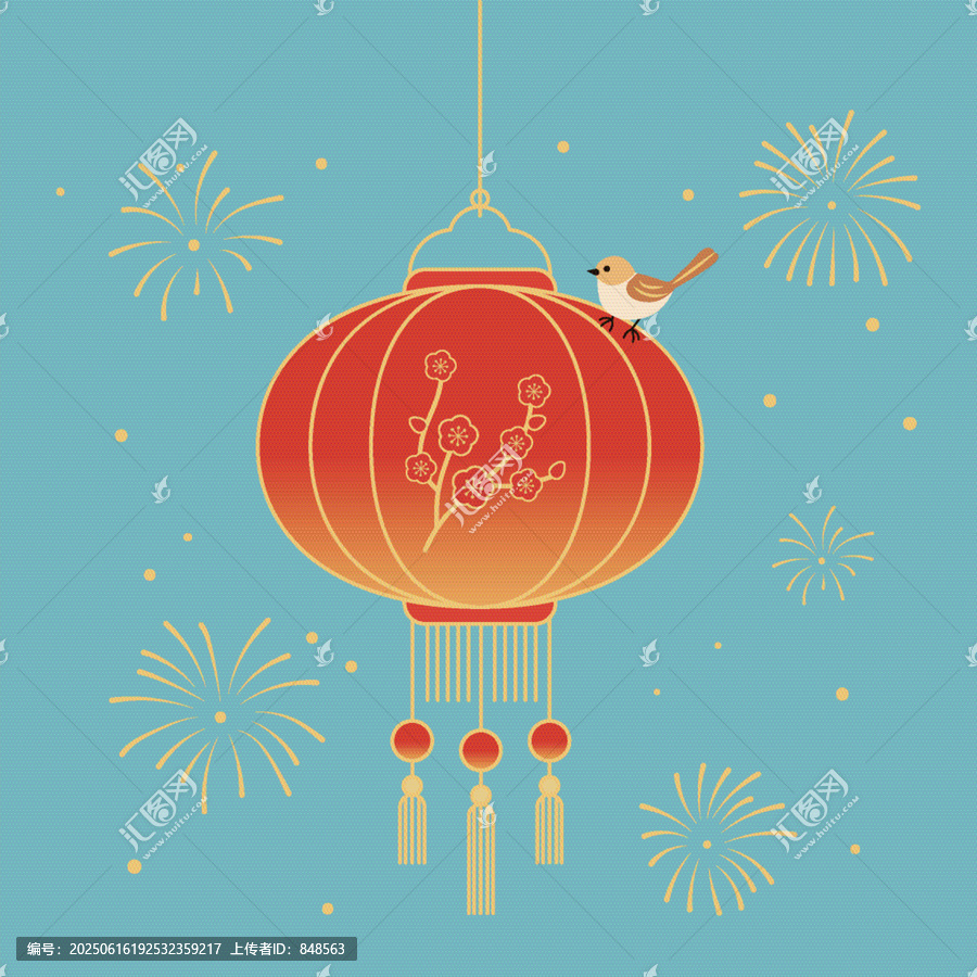 紅燈籠與小鳥的節(jié)慶畫面