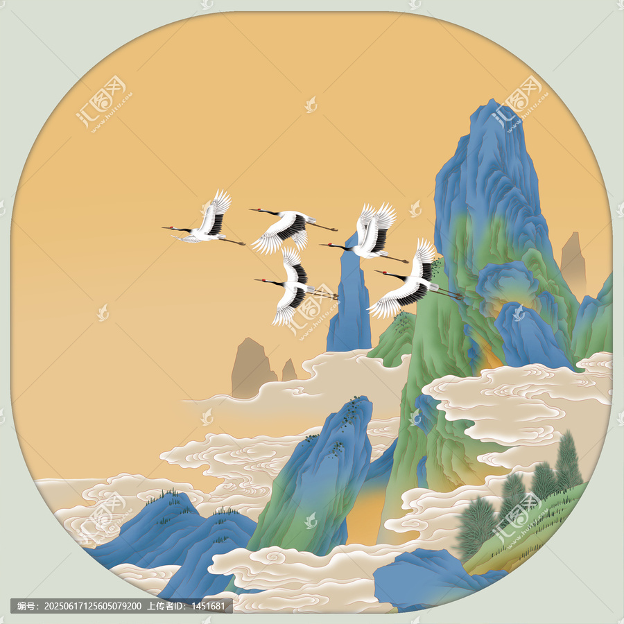 青綠山水宮扇