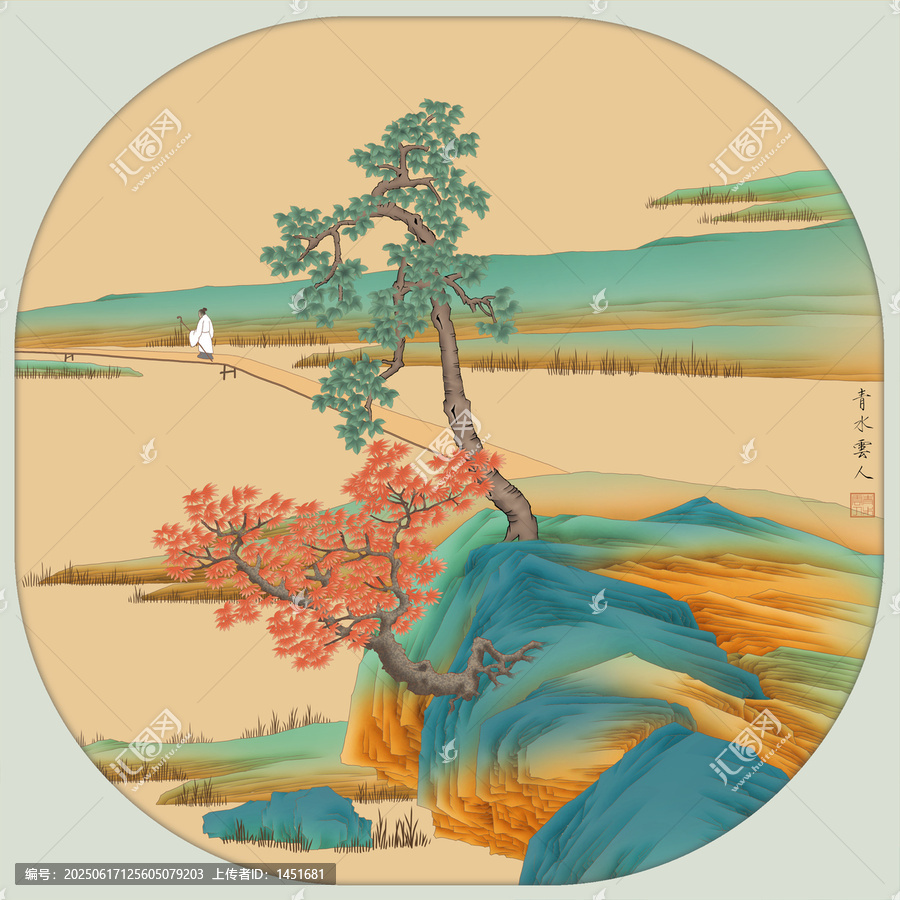 古意山水宮扇