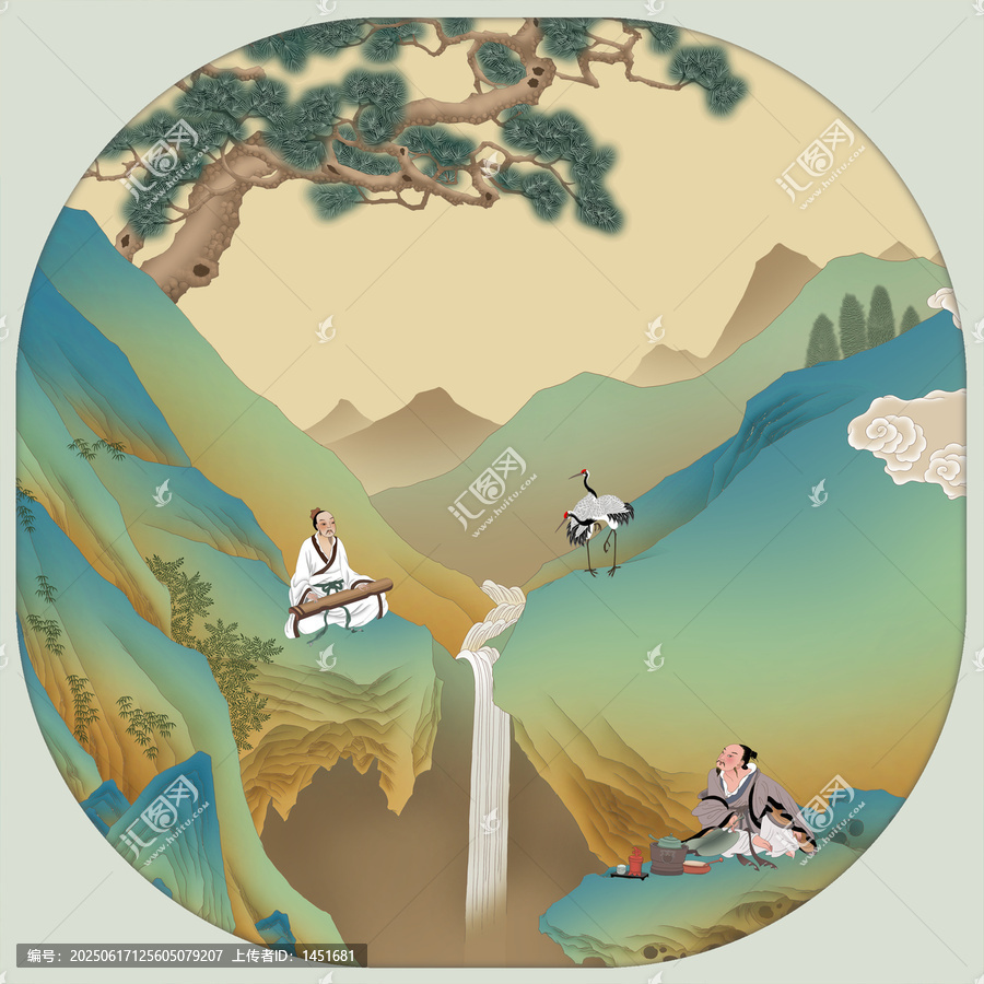 青綠山水宮扇