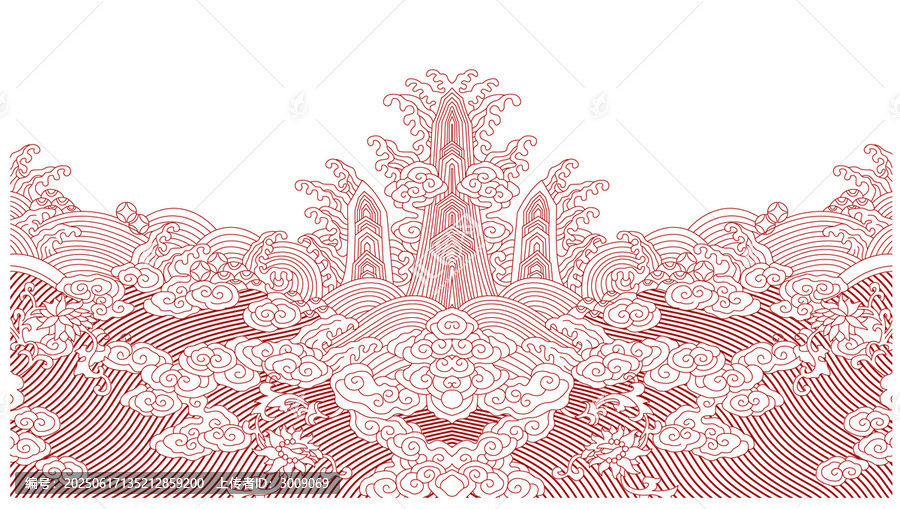 海水江涯紋矢量線稿