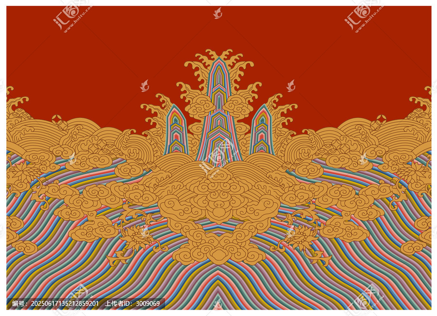 紅色海水江崖紋矢量插畫