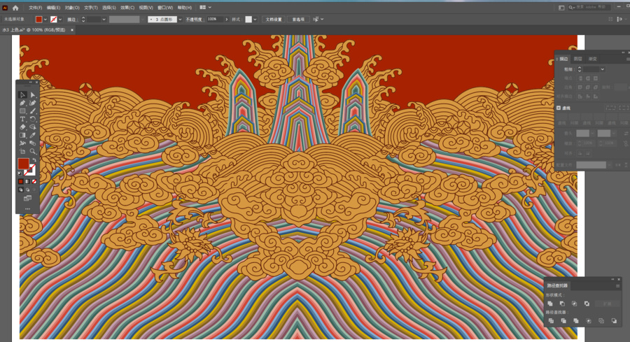 紅色海水江崖紋矢量插畫