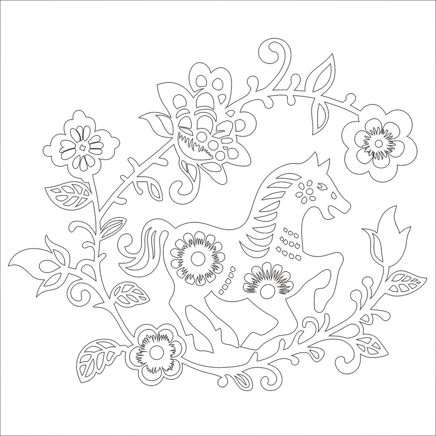 傳統(tǒng)剪紙風(fēng)駿馬花卉圖案