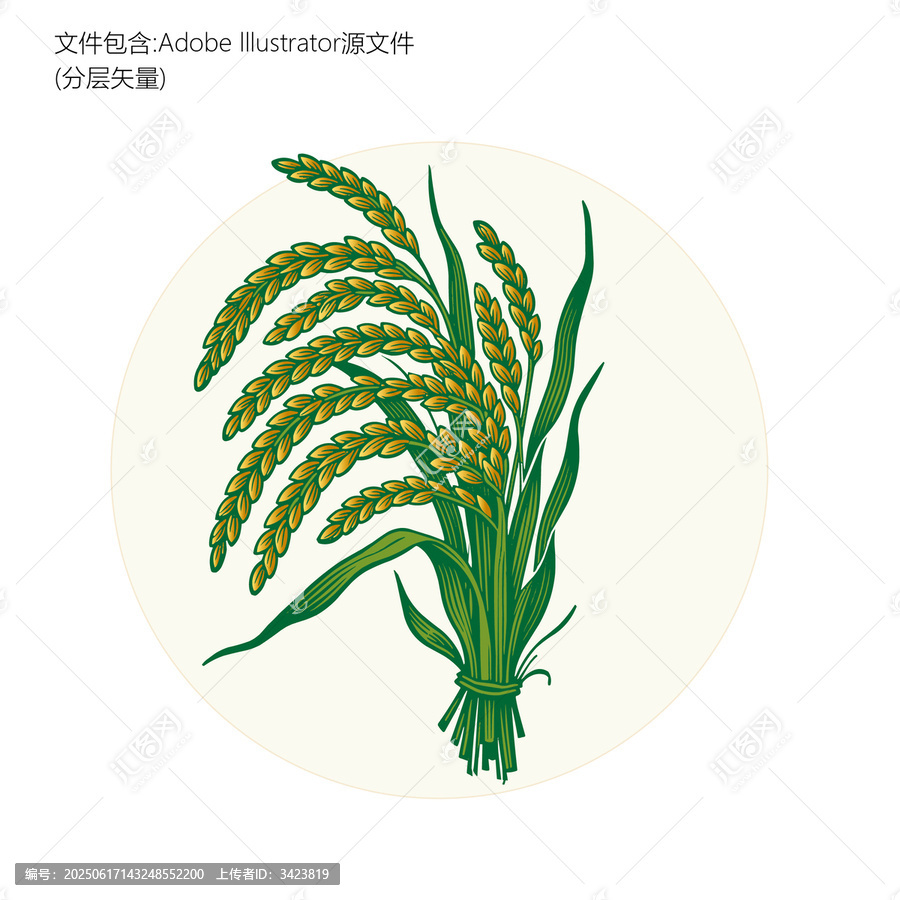 原創(chuàng)水稻稻谷插畫版畫設計元素