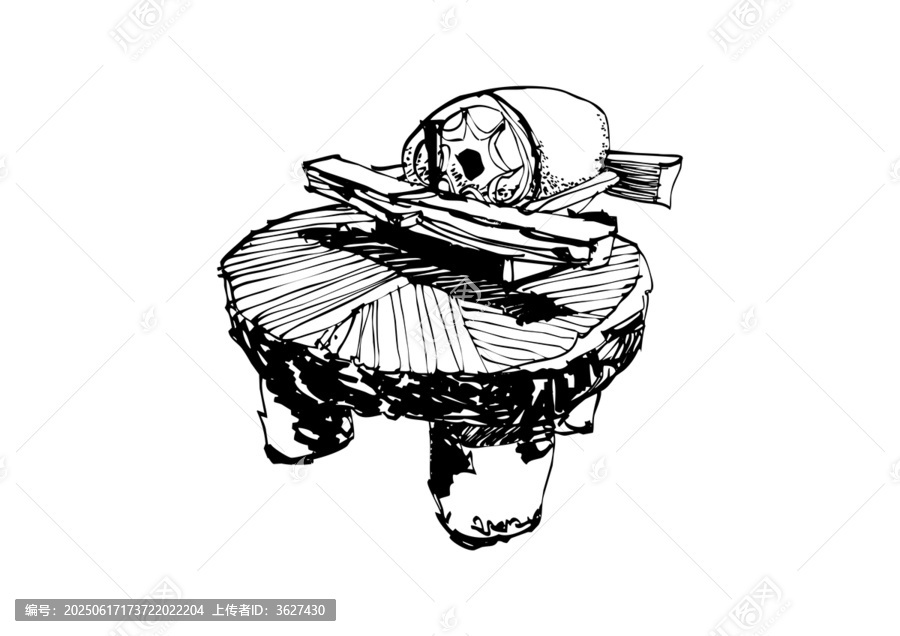 石碾子手繪三只石墩子腿的石碾子矢量圖