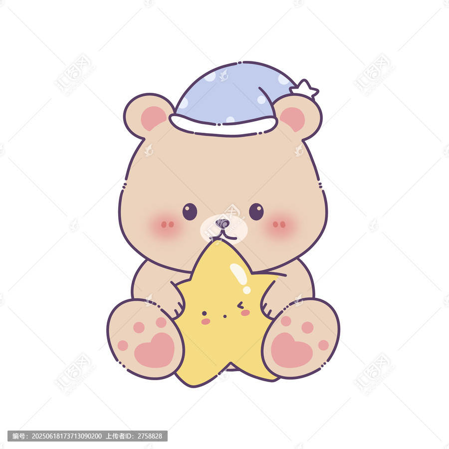 抱星星的可愛小熊插畫