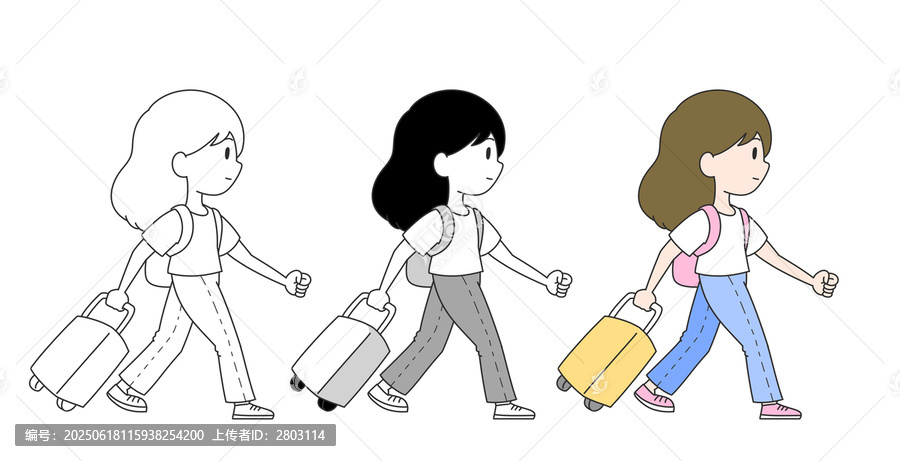 拉行李箱出行的女孩插畫