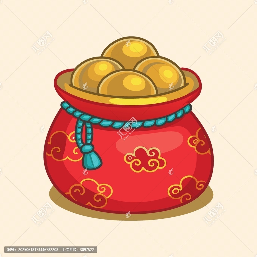 喜慶金元寶福袋插畫