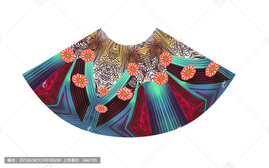多彩花紋扇形服飾圖案