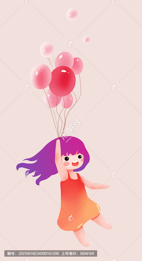 放飛氣球的小女孩角色插畫