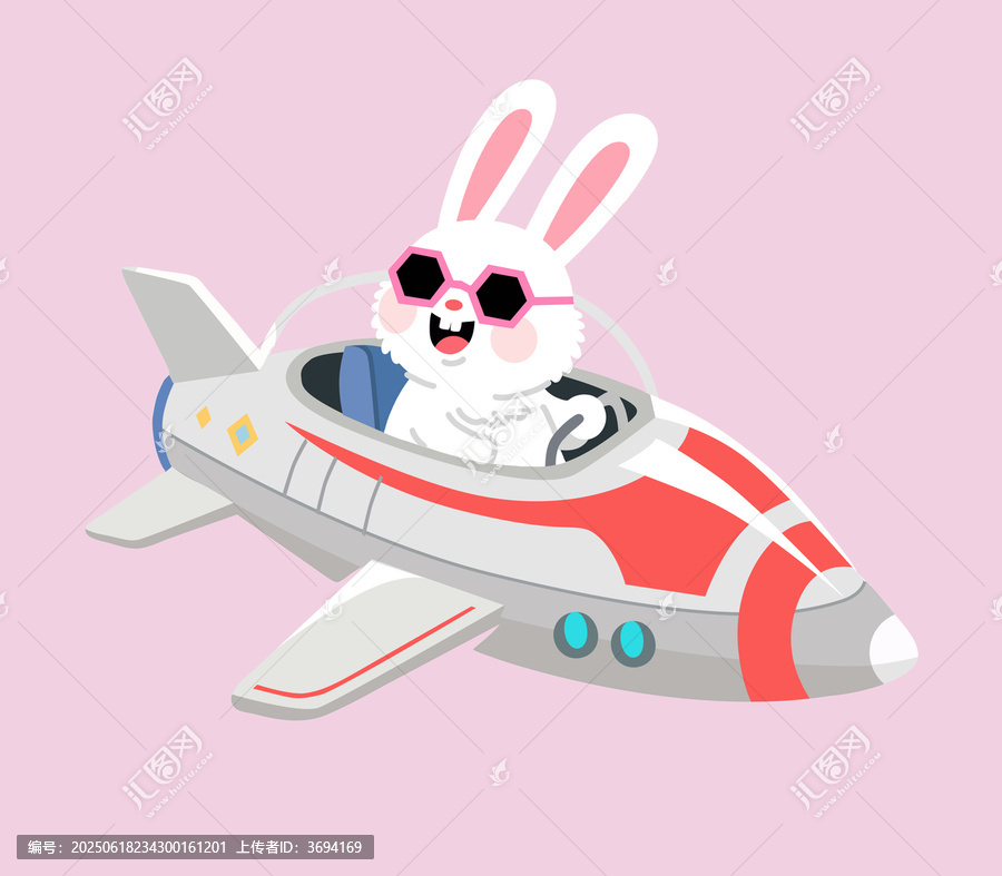 開飛機的超潮兔子角色插畫