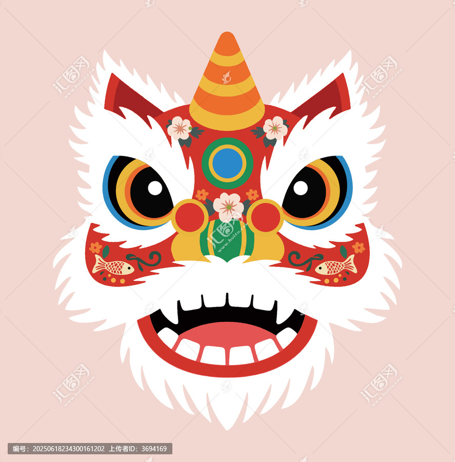 國潮風醒獅頭角色插畫