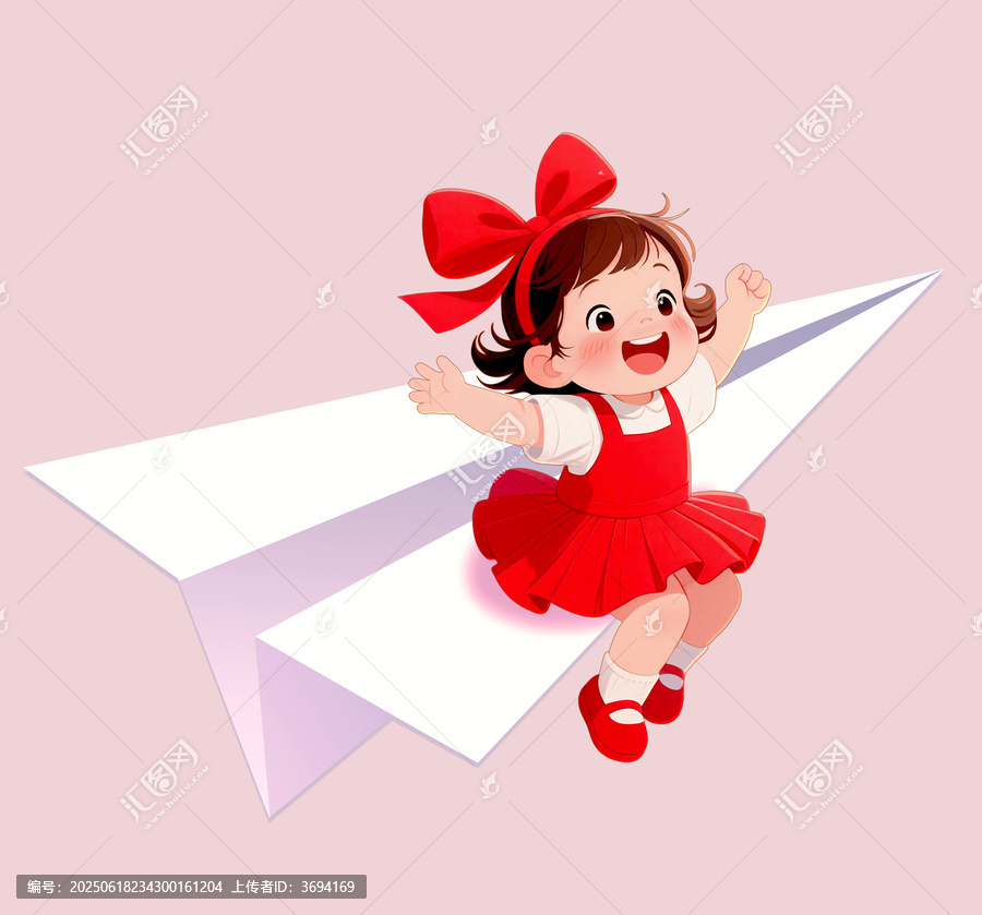 坐飛機(jī)的小女孩角色插畫(huà)