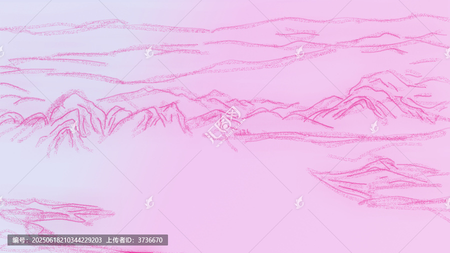 粉色系手繪線條山巒圖景