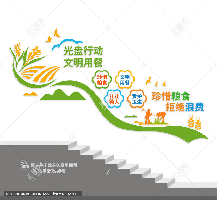 節(jié)約糧食光盤行動食堂樓梯墻