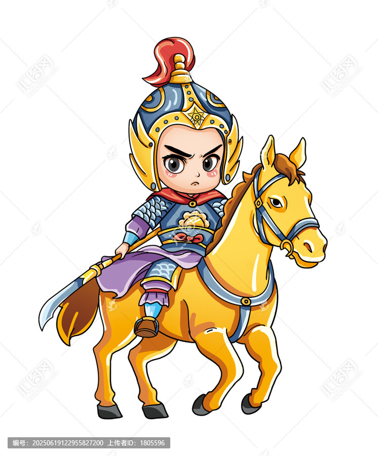 卡通古代騎馬將軍插畫