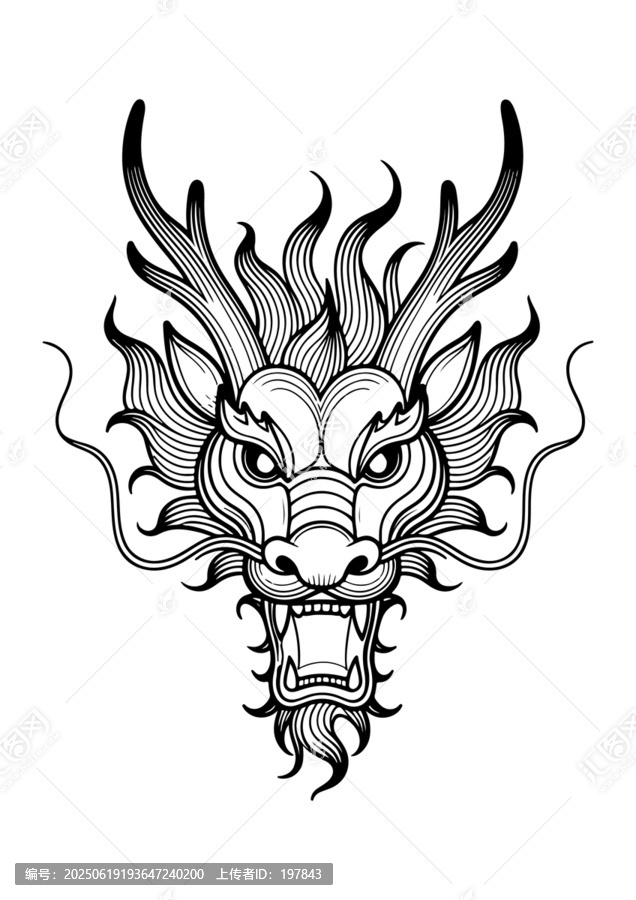 中式傳統(tǒng)龍首黑白圖案