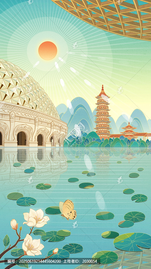 牛首山南京熱門景點(diǎn)文創(chuàng)插畫
