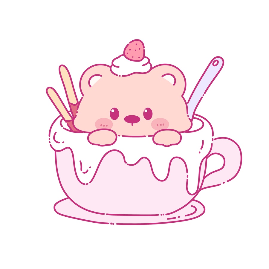 小熊在茶杯里的可愛插畫