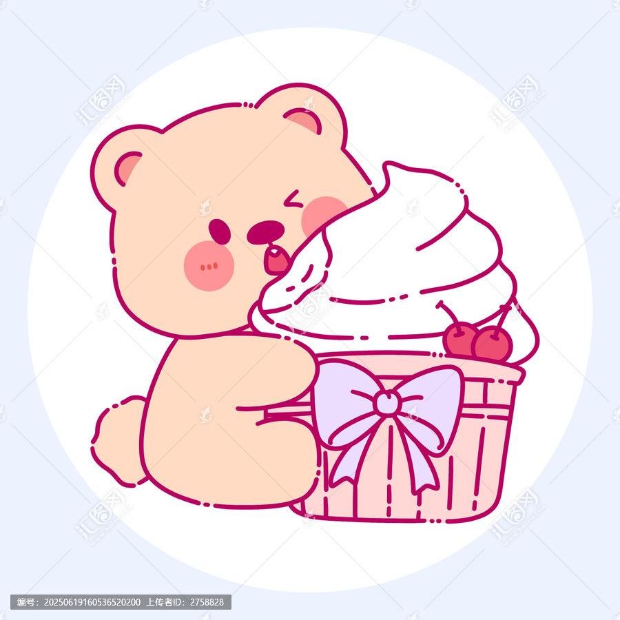 卡通小熊與甜美紙杯蛋糕插畫