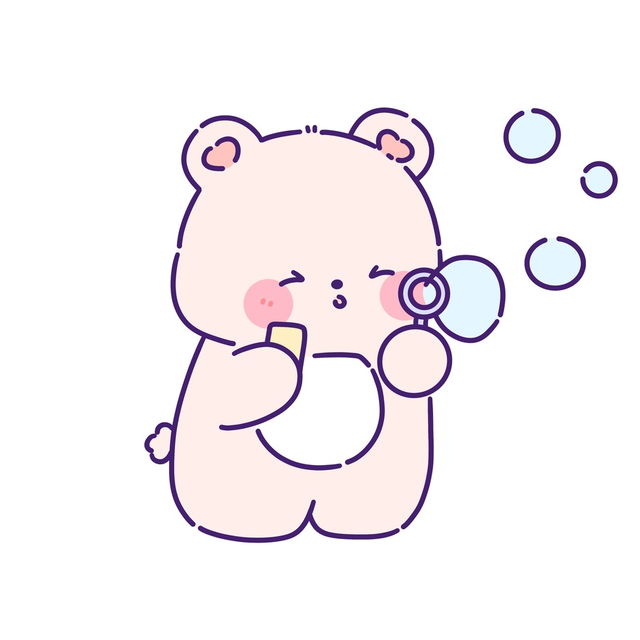 吹泡泡的卡通可愛小熊插畫