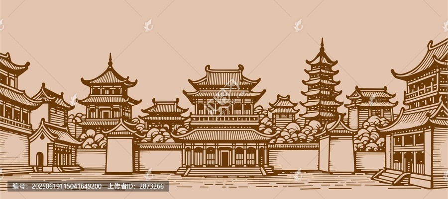古建筑山水背景