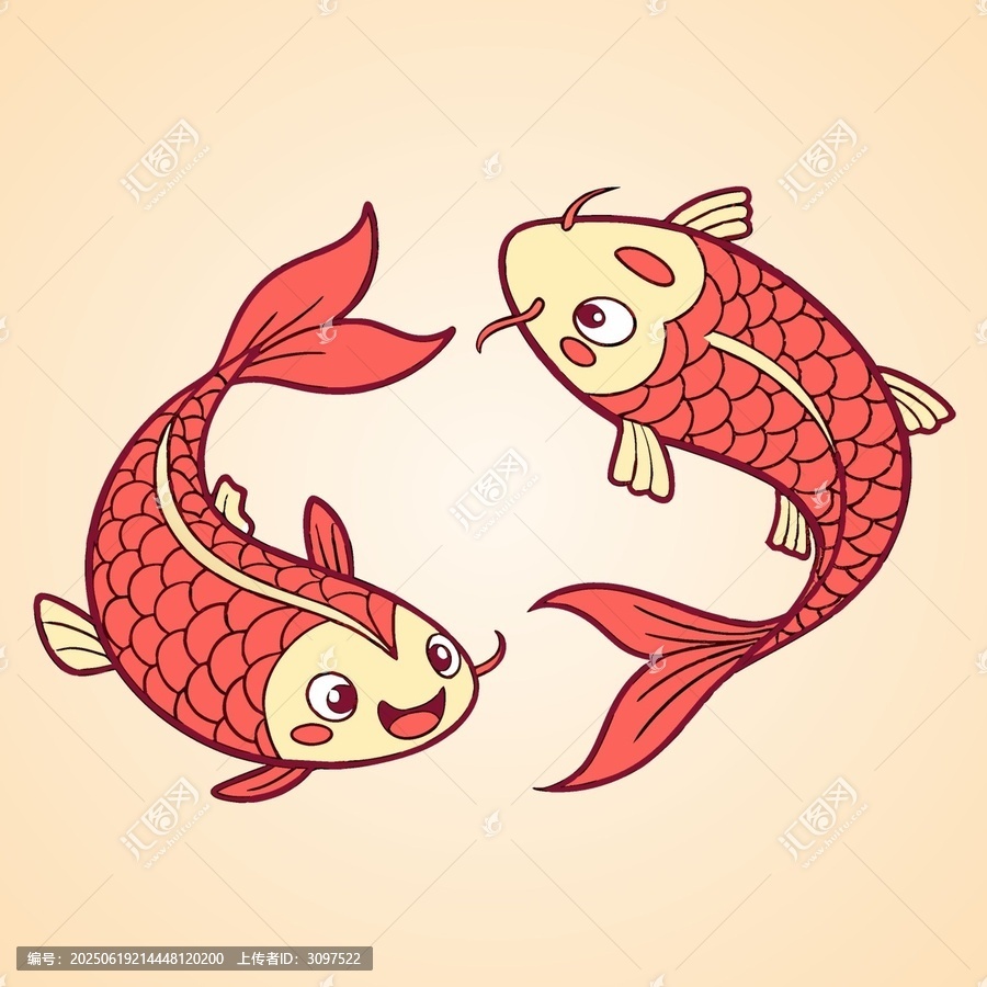卡通風(fēng)格雙錦鯉圖案