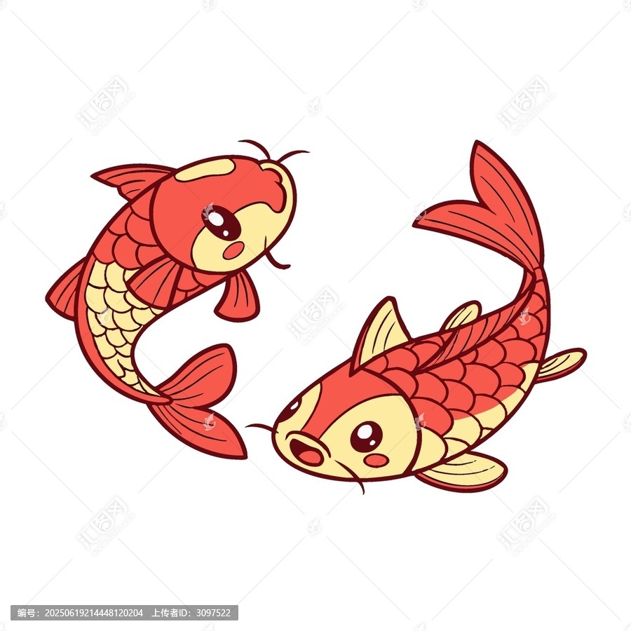 可愛雙錦鯉卡通插畫