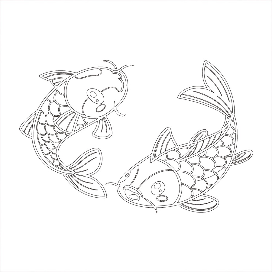 可愛雙錦鯉卡通插畫