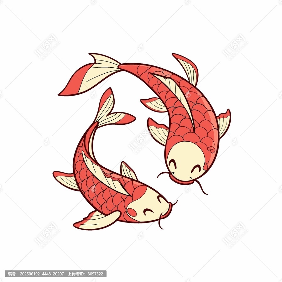 雙錦鯉吉祥卡通圖案