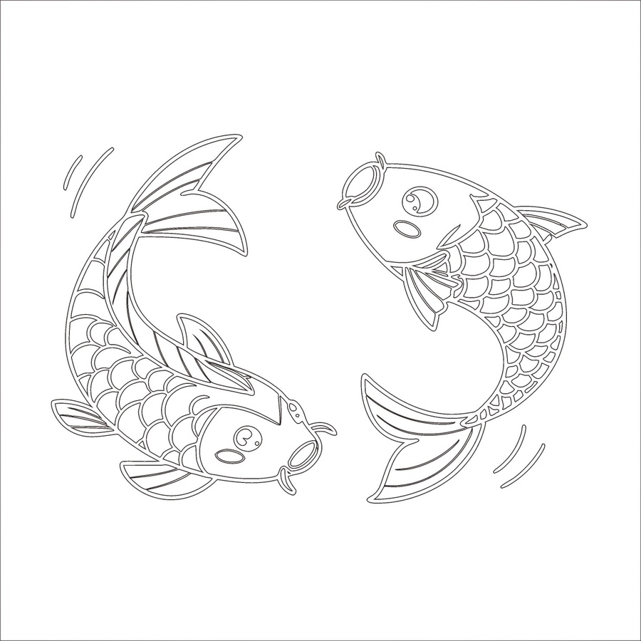 可愛雙錦鯉卡通插畫